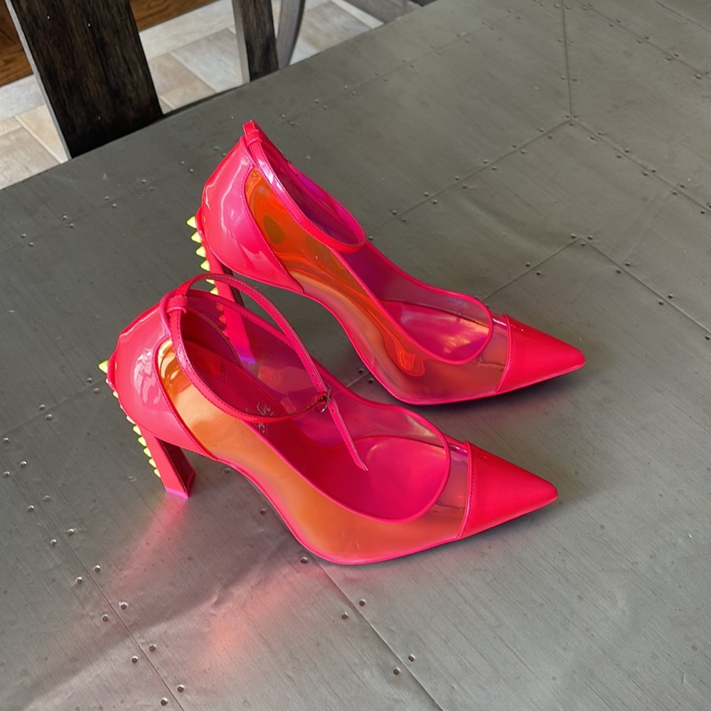 Christian Louboutin debout condorapik pink fluo neon yellow spike pump sz 39 - Picture 3 of 14